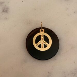 14K Gold Peace Sign Pendant on Black Disc